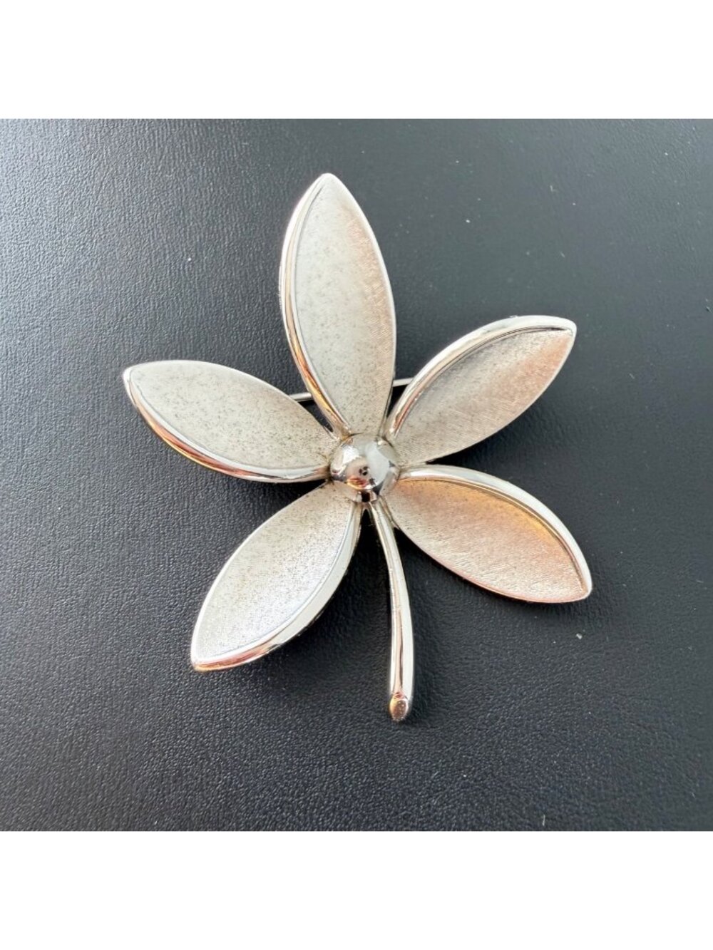 Vintage Trifari Pin Brooch Flower Floral Jewelry Signed Silver Tone 1.75 inches